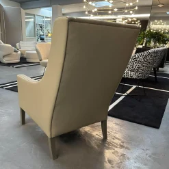 Werther Fernsehsessel|Sessel Mit Hocker Credo Bezug Leder Grain L7067C Beige Creme Holzfüße