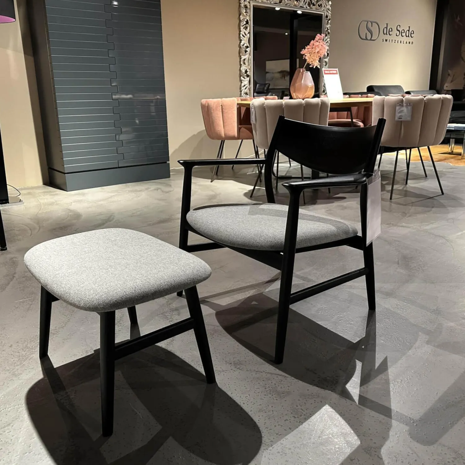 Conde House Relaxsessel|Sessel Mit Hocker Kamuy Stoff Tonica Grau Gestell Eiche Schwarz