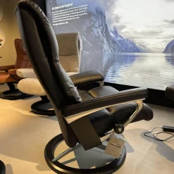 Stressless Relaxsessel|Sessel Mit Hocker View L Signature Bezug Leder Batick Black Schwarz Gestell Schwarz