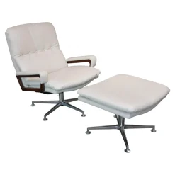 WK Wohnen Relaxsessel|Sessel Mit Hocker WK 631 Kingchair Niedrig Bezug Leder Rustica 70239 White Untergestell Aluminium Poliert