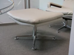 WK Wohnen Relaxsessel|Sessel Mit Hocker WK 631 Kingchair Niedrig Bezug Leder Rustica 70239 White Untergestell Aluminium Poliert