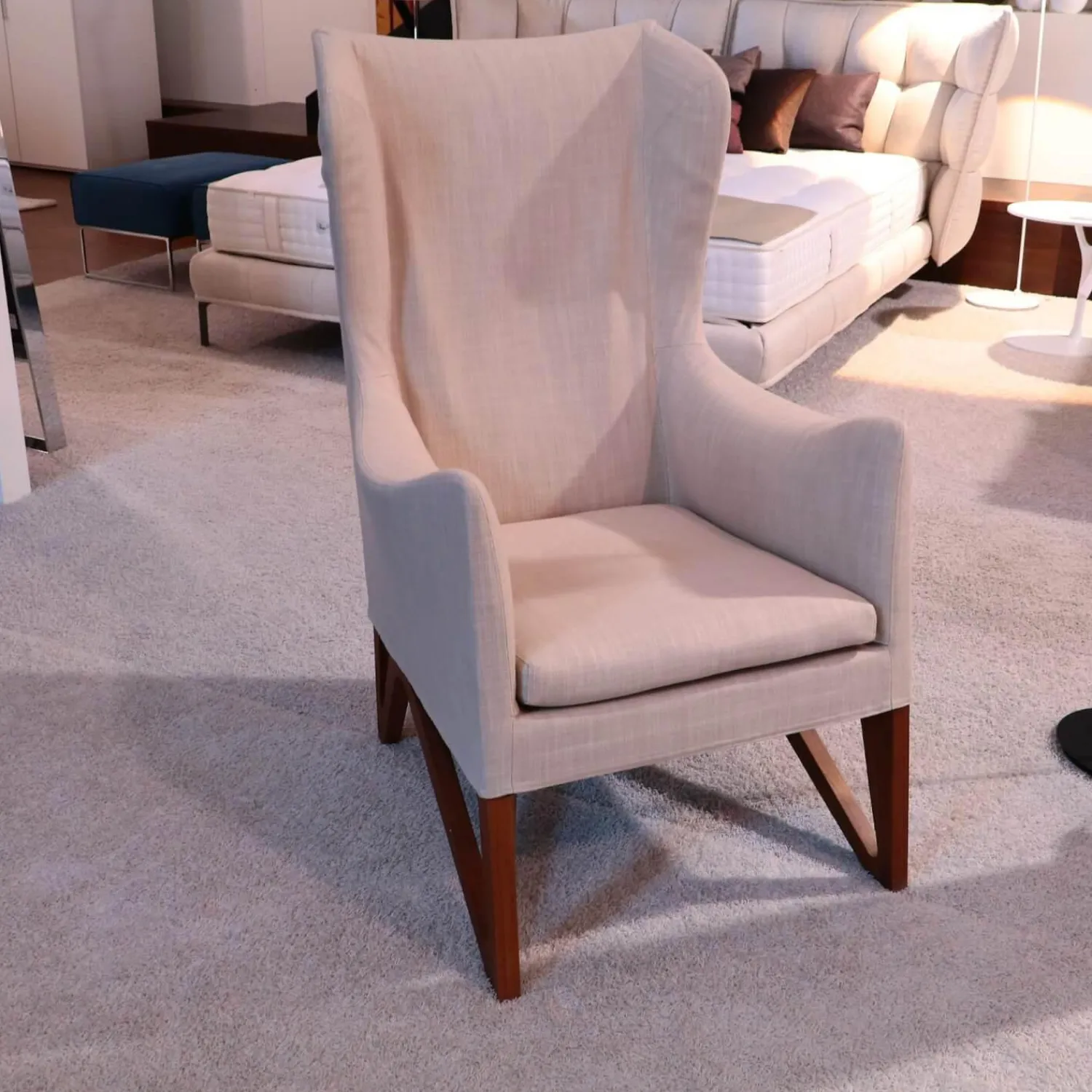 Giorgetti Relaxsessel|Sessel Mobius High Bezug Stoff Beige Gestell Eiche Dunkel