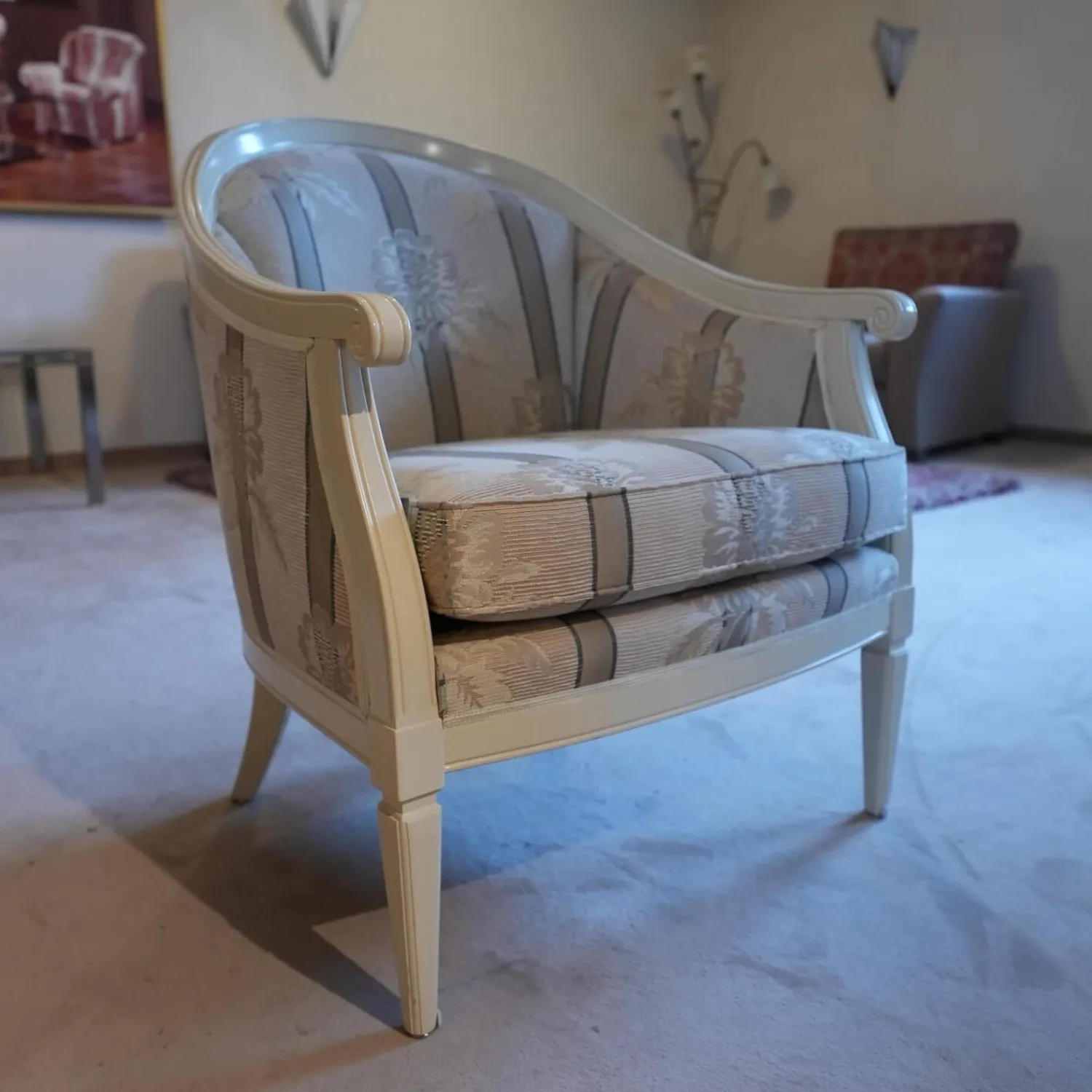 Finkeldei Relaxsessel|Sessel Modell Carlo Bezug beige / gelb / hellbraun Sichtholz Elfenbein Ton