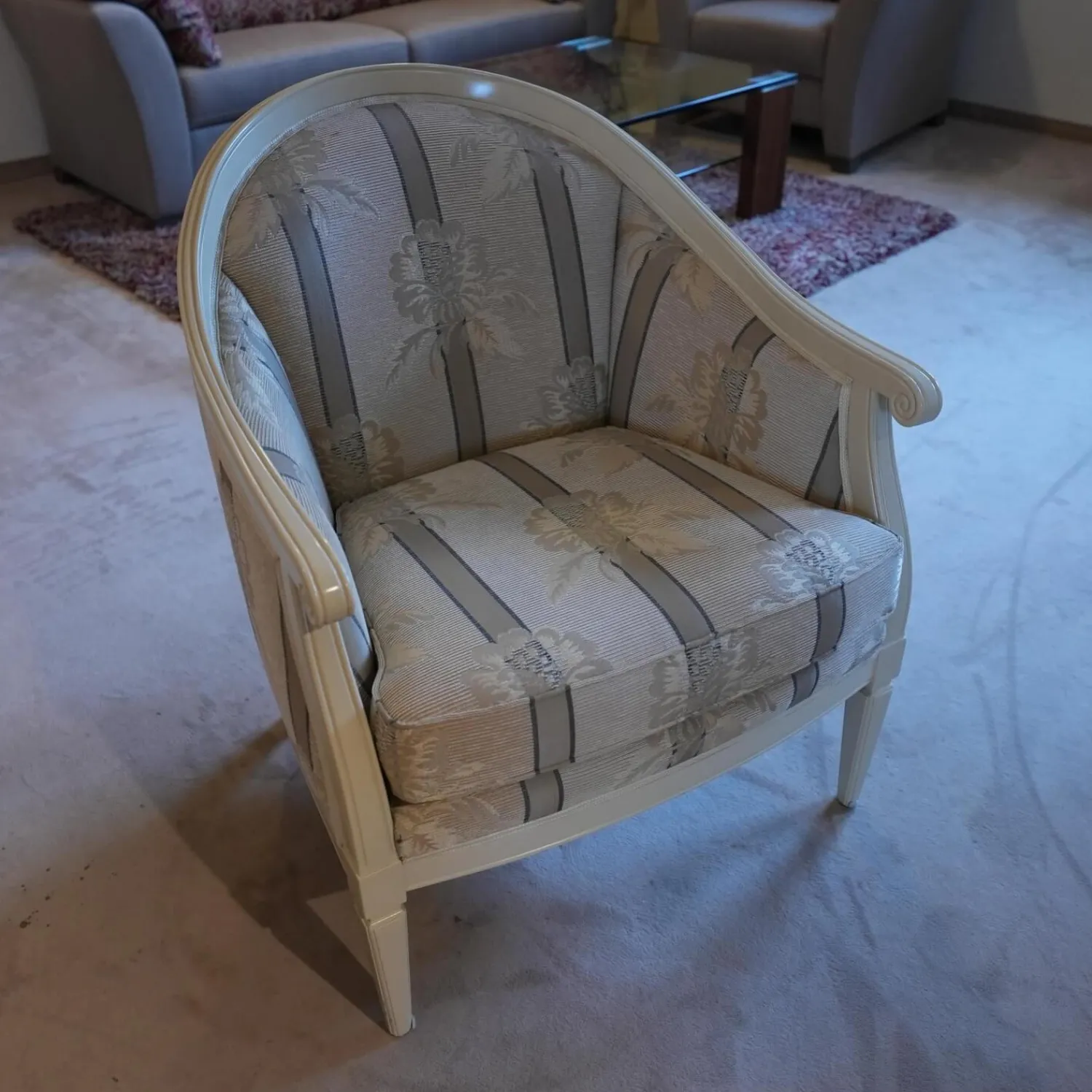 Finkeldei Relaxsessel|Sessel Modell Carlo Bezug beige / gelb / hellbraun Sichtholz Elfenbein Ton