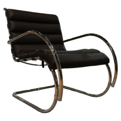 Knoll International Loungesessel|Sessel MR Bauhaus Leder X Bellagio Dark Brown Braun Gestell Chrom Poliert