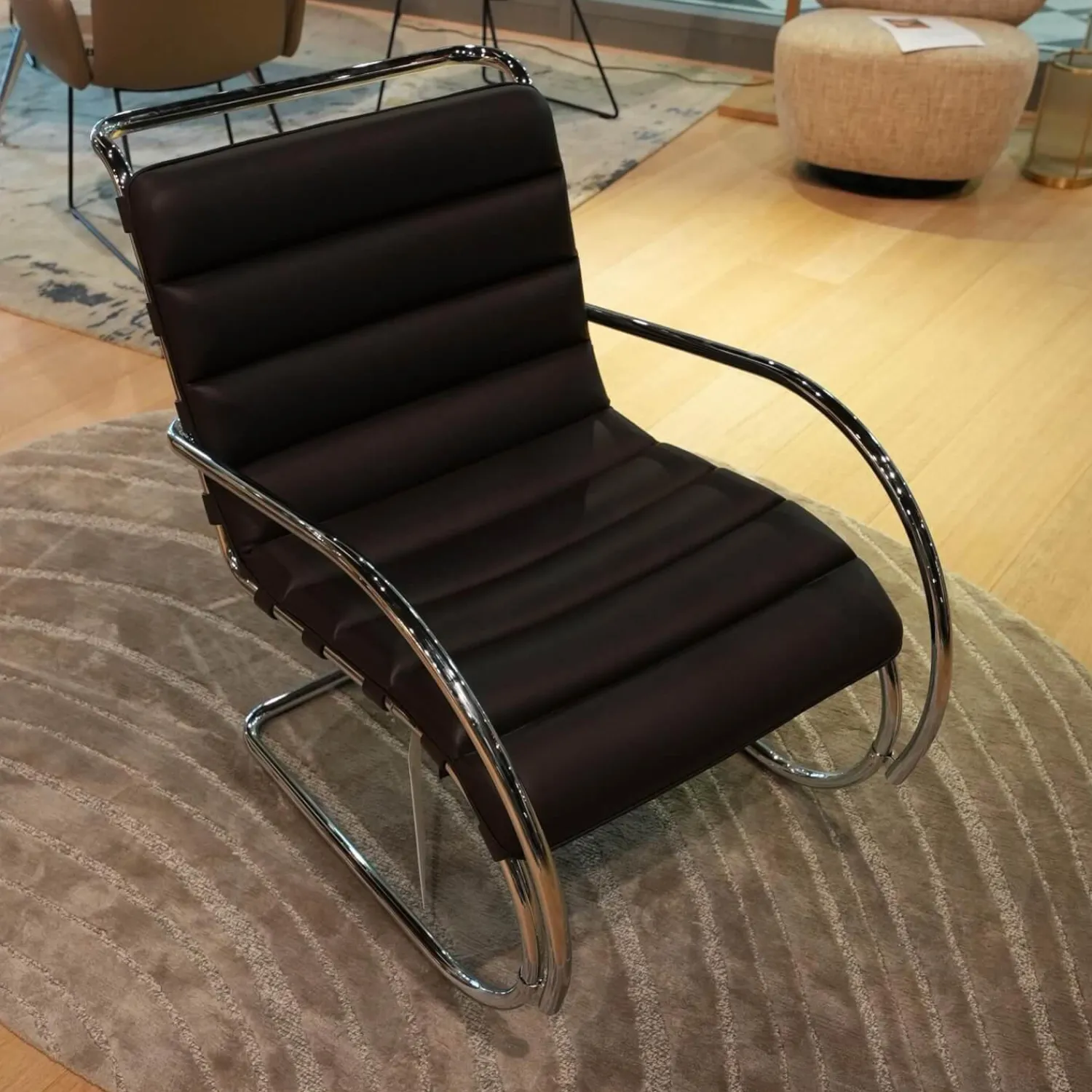 Knoll International Loungesessel|Sessel MR Bauhaus Leder X Bellagio Dark Brown Braun Gestell Chrom Poliert