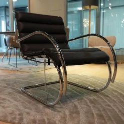 Knoll International Loungesessel|Sessel MR Bauhaus Leder X Bellagio Dark Brown Braun Gestell Chrom Poliert