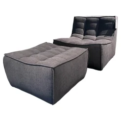 Ethnicraft Relaxsessel|Sessel N701 Bezug Stoff Moss Eco Graphite Grau Rahmen Hoz Inklusive Hocker