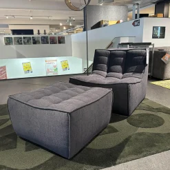 Ethnicraft Relaxsessel|Sessel N701 Bezug Stoff Moss Eco Graphite Grau Rahmen Hoz Inklusive Hocker