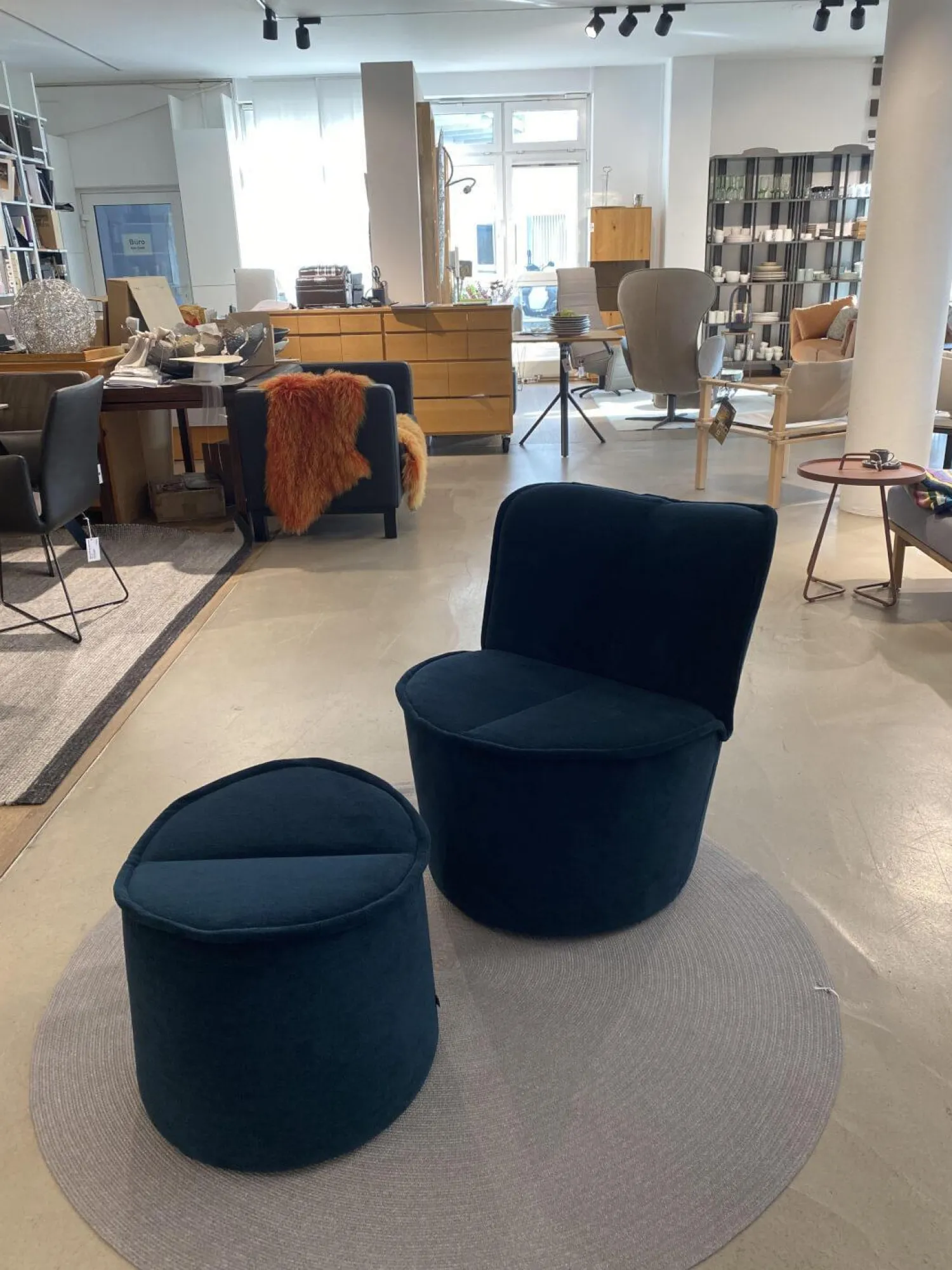 COR Loungemöbel|Loungesessel|Sessel Nenou Stoff 8170 Ozean Dunkelblau Inklusive Hocker