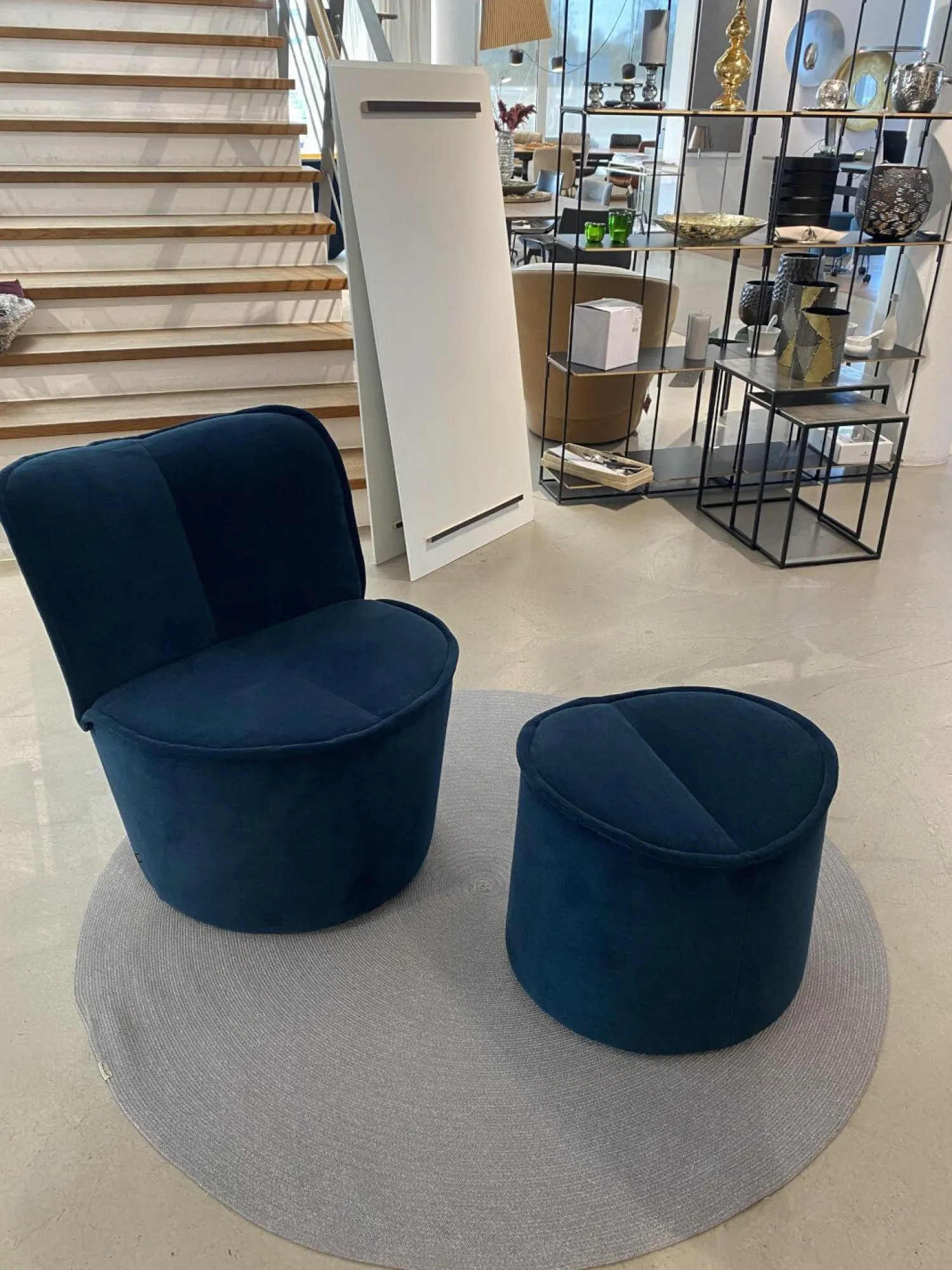 COR Loungemöbel|Loungesessel|Sessel Nenou Stoff 8170 Ozean Dunkelblau Inklusive Hocker