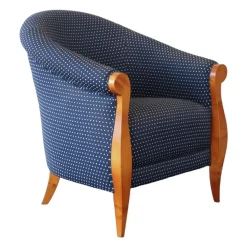 Finkeldei Relaxsessel|Sessel New York Stoff Blau Beige Gestell Kirschbaum Natur