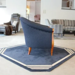 Finkeldei Relaxsessel|Sessel New York Stoff Blau Beige Gestell Kirschbaum Natur