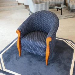 Finkeldei Relaxsessel|Sessel New York Stoff Blau Beige Gestell Kirschbaum Natur