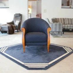 Finkeldei Relaxsessel|Sessel New York Stoff Blau Beige Gestell Kirschbaum Natur