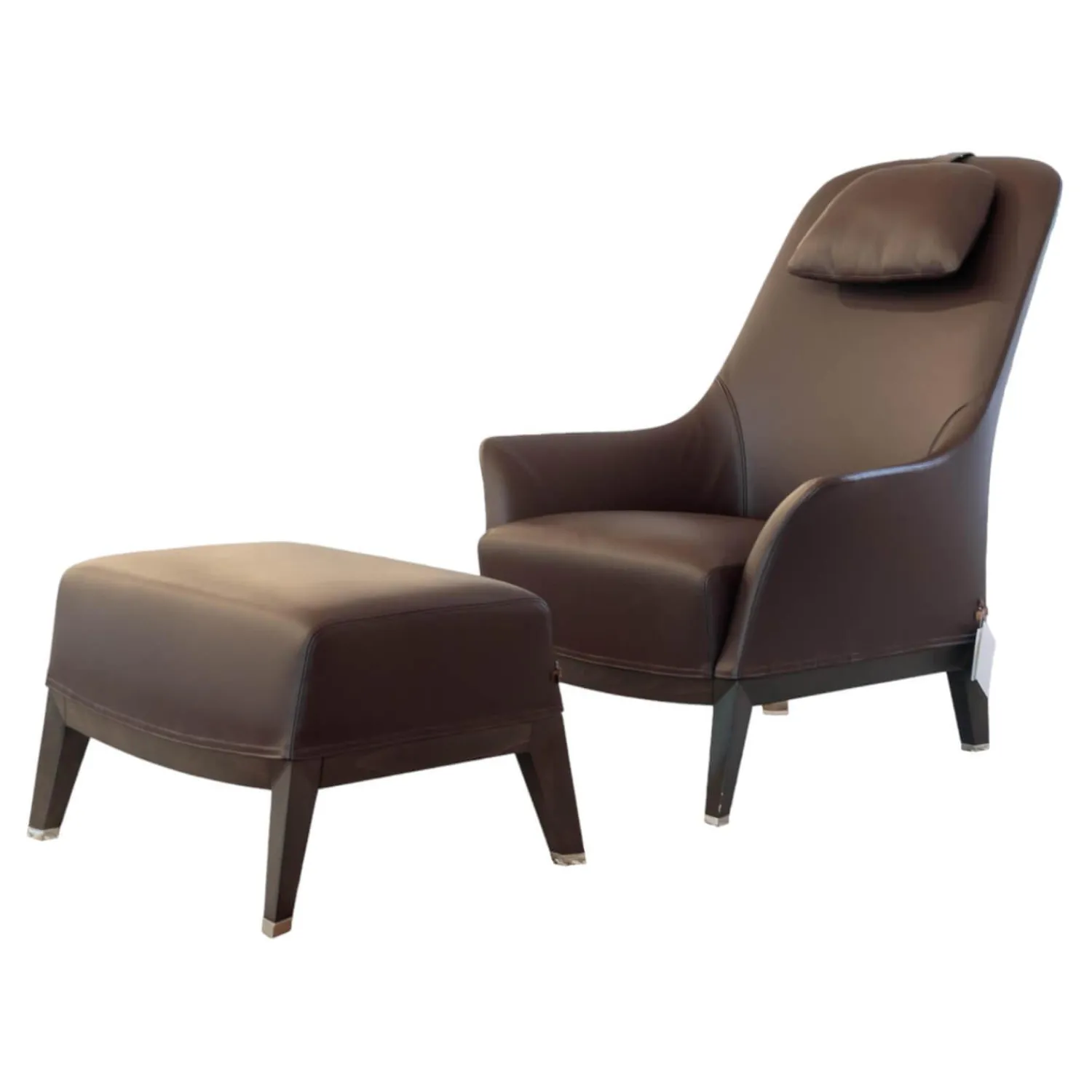 Giorgetti Loungesessel|Sessel Normal Leder 2212 Dunkelbraun Gestell Buche Matt Gebeizt Inklusive Hocker Und Kopfkissen