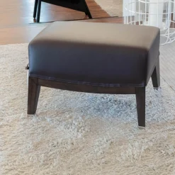 Giorgetti Loungesessel|Sessel Normal Leder 2212 Dunkelbraun Gestell Buche Matt Gebeizt Inklusive Hocker Und Kopfkissen