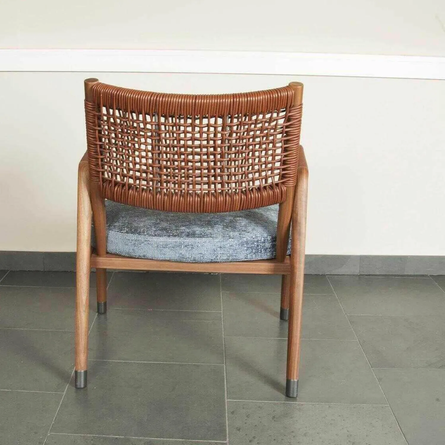 Flexform Relaxsessel|Sessel Ortiga Stoff Timo Blau Gestell Canaletto Nussbaum Leder Kordel Tabak mit Hocker