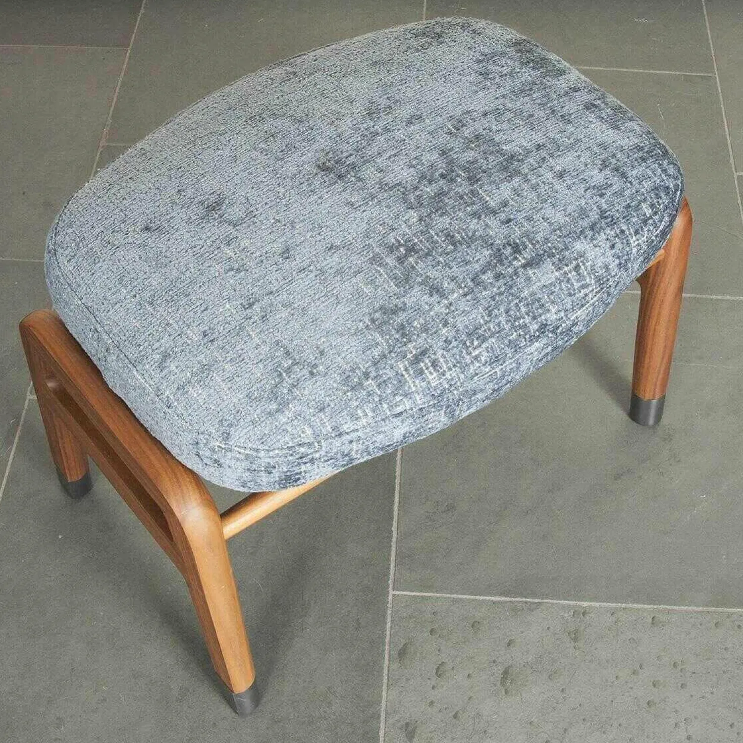 Flexform Relaxsessel|Sessel Ortiga Stoff Timo Blau Gestell Canaletto Nussbaum Leder Kordel Tabak mit Hocker