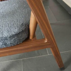 Flexform Relaxsessel|Sessel Ortiga Stoff Timo Blau Gestell Canaletto Nussbaum Leder Kordel Tabak mit Hocker