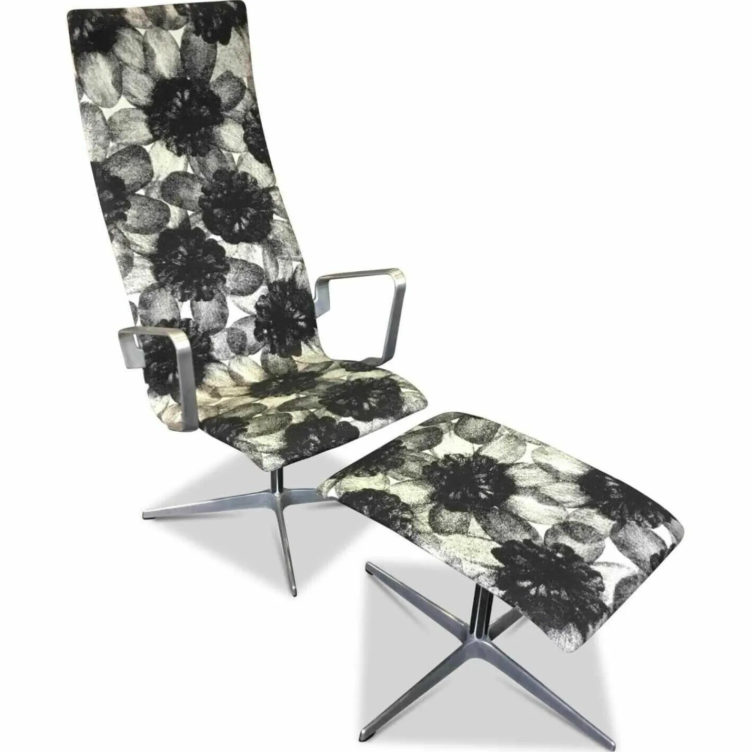 Fritz Hansen Relaxsessel|Sessel Oxford Lounge Stoff Oda Schwarz Weiß mit Hocker