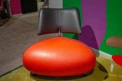 Leolux Loungesessel|Sessel Pallone Leder Senso Grenadine Ferrari Und Chocolat Orange Rot Dunkelbraun Gestell Chrom