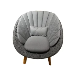 Cane Line Loungesessel|Sessel Peacock Kissen Natte Grey Grau Sitzschale Soft Rope Polypropylen Dark Grey Grau Gestell Teakholz