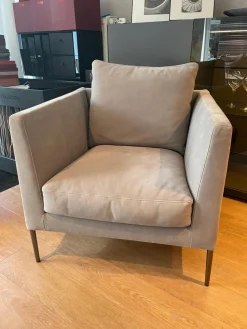 COR Loungesessel|Sessel Pilotis Nubukleder Grigio 684 Grau Füße Metall Chrom Filzgleiter Schwarz