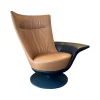 FSM Loungesessel|Sessel PLI Leder T35 Cuoio Braun Drehteller Schwarz Matt Mit Beinauflage Leder T49 Espresso Dunkelbraun