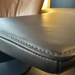 FSM Loungesessel|Sessel PLI Leder T35 Cuoio Braun Drehteller Schwarz Matt Mit Beinauflage Leder T49 Espresso Dunkelbraun