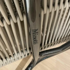 Minotti Relaxsessel|Sessel Prince Cord Stoff H Freedom 01 Cenere Grau Ledergeflecht Tortora Dove Grey Beige Gestell Aluminium Zinn Lackiert Mit Hocker