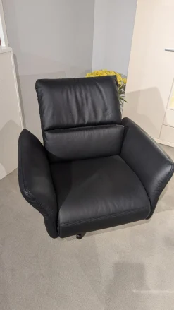 Gruber Relaxsessel|Sessel PTV 1780 Leder Napoli 0500 Schwarz Füße Metall Schwarz Mit Manuell Verstellbarer Fußablage