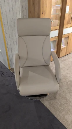 Erpo Relaxsessel|Sessel RE500 18 Leder 43 Perl 210 Beige Creme Grau Tellerfuß Verchromt 2 Motorisch Mit Akku