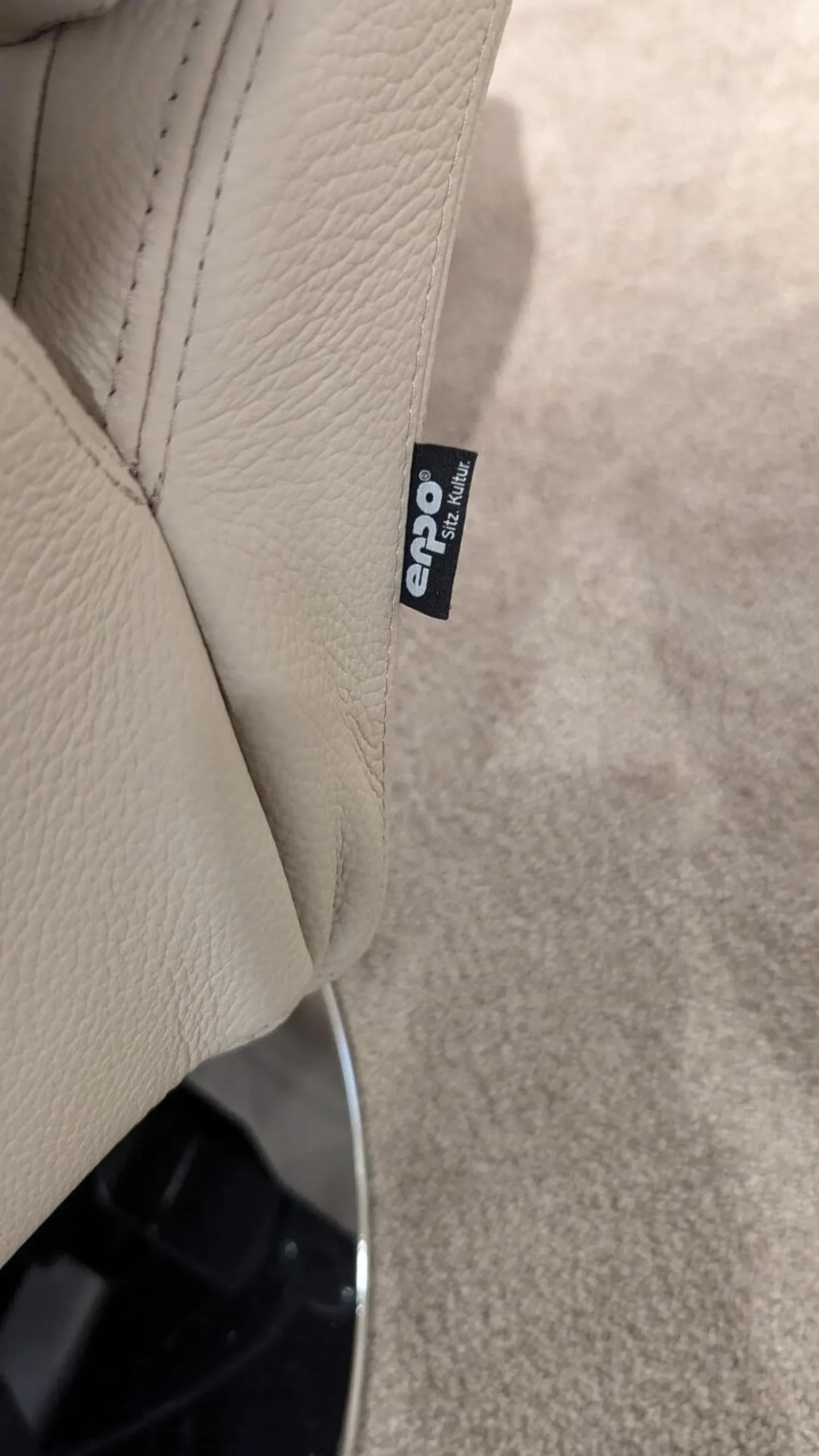 Erpo Relaxsessel|Sessel RE500 18 Leder 43 Perl 210 Beige Creme Grau Tellerfuß Verchromt 2 Motorisch Mit Akku