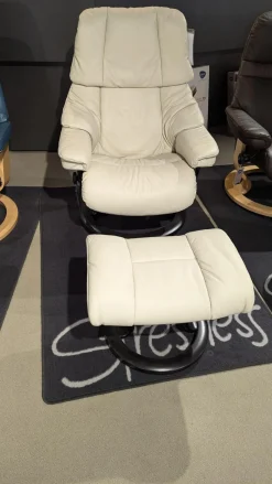 Stressless Relaxsessel|Sessel Reno M Leder Paloma Light Grey Grau Gestell Classic Wenge Schwarz Mit Hocker