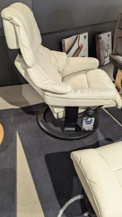 Stressless Relaxsessel|Sessel Reno M Leder Paloma Light Grey Grau Gestell Classic Wenge Schwarz Mit Hocker