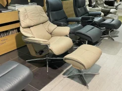 Stressless Relaxsessel|Sessel Reno M Leder Paloma 094 Mushroom 45 Braun Gestell Cross Metall Chrom Mit Hocker
