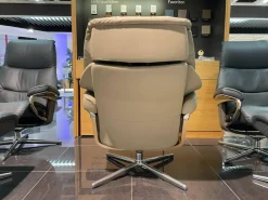 Stressless Relaxsessel|Sessel Reno M Leder Paloma 094 Mushroom 45 Braun Gestell Cross Metall Chrom Mit Hocker