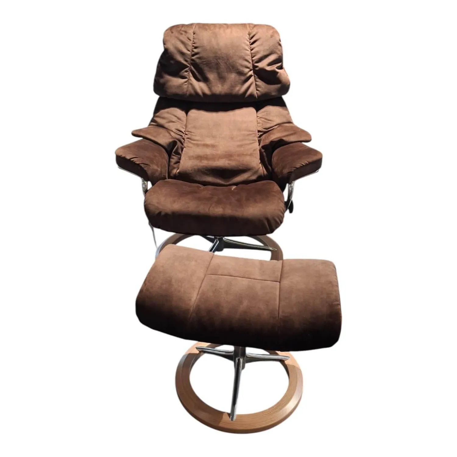 Stressless Relaxsessel|Sessel Reno M Stoff Magnolia Brown Braun Gestell Signature Metall Und Eiche Inklusive Hocker