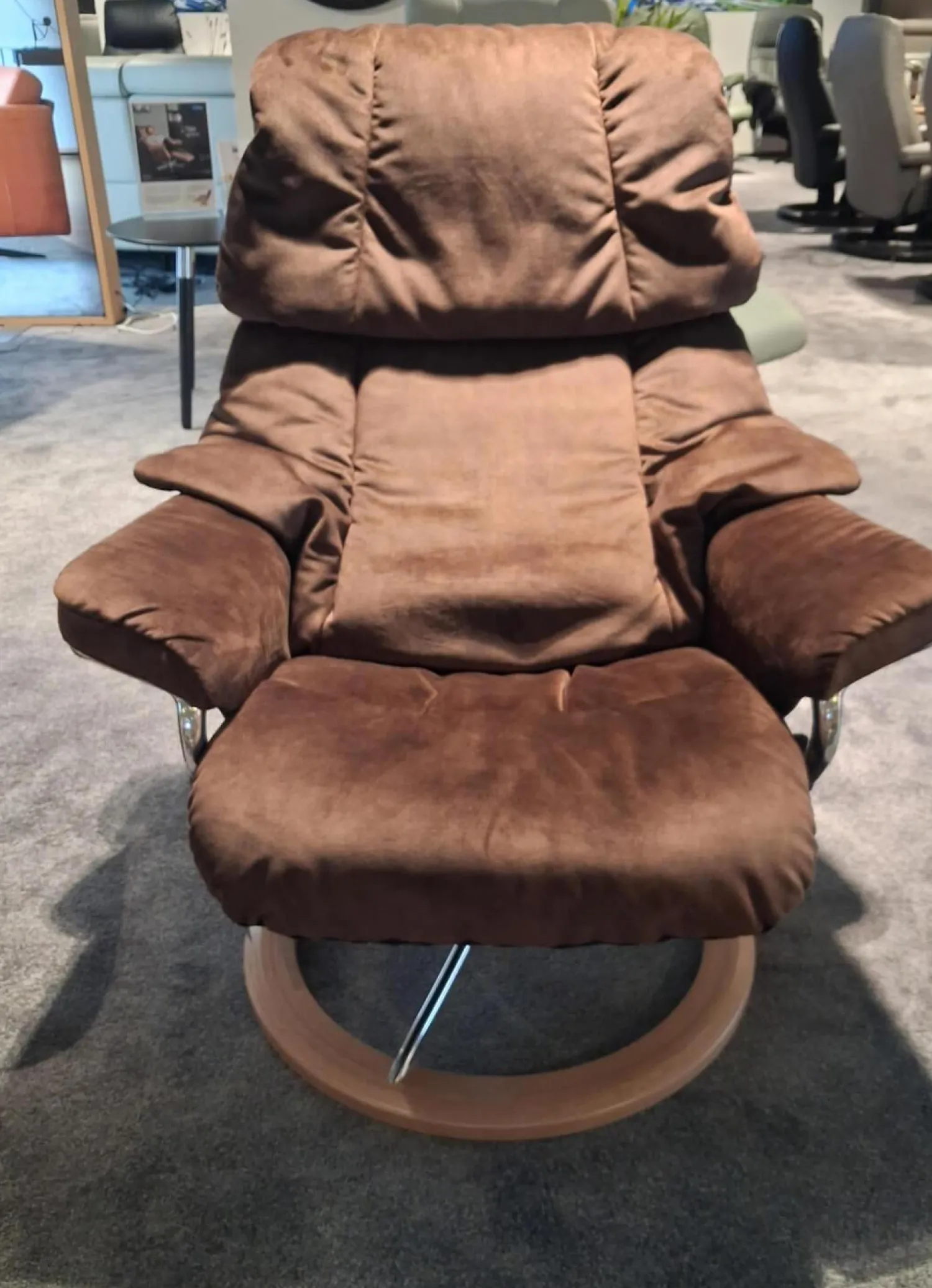 Stressless Relaxsessel|Sessel Reno M Stoff Magnolia Brown Braun Gestell Signature Metall Und Eiche Inklusive Hocker
