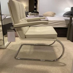 Tecta Relaxsessel|Sessel Rügenberg Leder Creme Weiß Chrom mit Armlehne