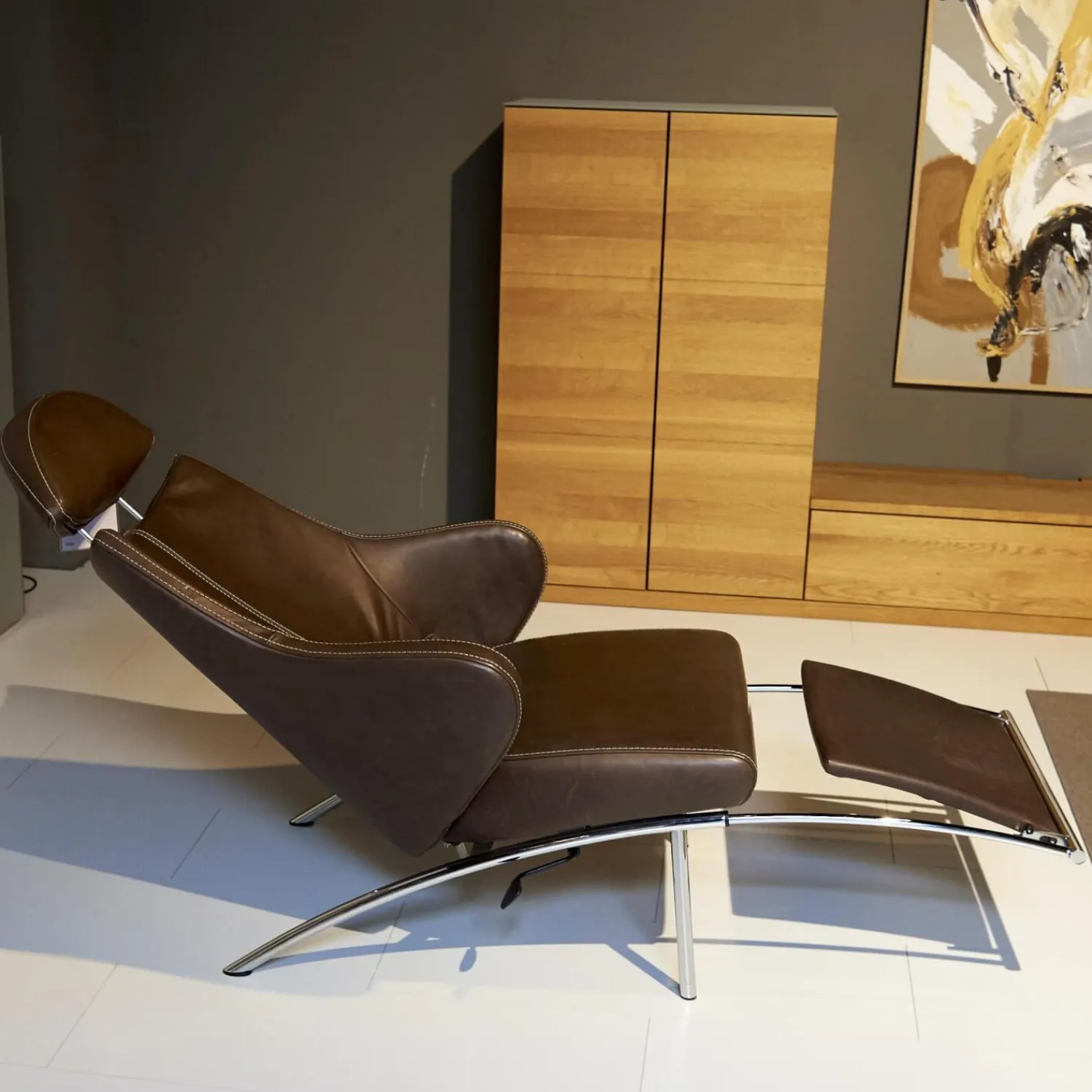 IP Design Relaxsessel|Sessel Rocky Leder Gascogne Braun Gestell Metall Chrom