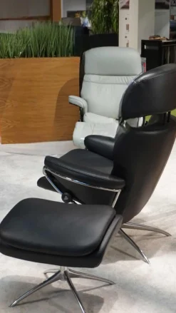 Stressless Relaxsessel|Sessel Rome M Black Leder Gestell Star Alumunium Inklusive Hocker