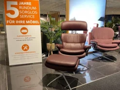 Stressless Relaxsessel|Sessel Rome M Leder Paloma 54 Bordeaux Rot Braun Gestell Star 40 Aluminium Mit Hocker