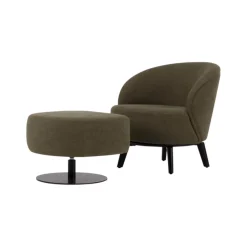 Werther Relaxsessel|Sessel Salon Stoff U3334J Grün Füße Holz Schwarz Inklusive Hocker Mit Drehteller Schwarz