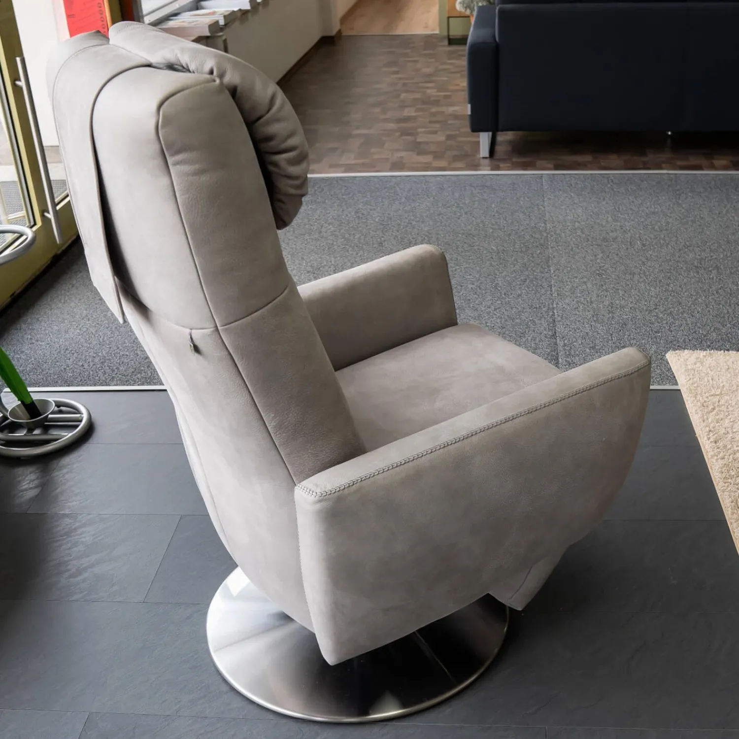 Koinor Relaxsessel|Sessel Sean M Kalma Leder A-India Asphalt Fuß Drehteller Edelstahl Inklusive Nackenkissen