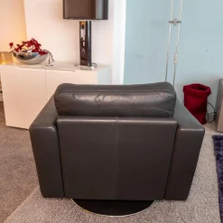 Brühl Loungesessel|Relaxsessel|Sessel Serge Leder Anthrazit Grau Tellerfuß Chrom