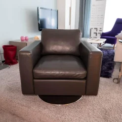 Brühl Loungesessel|Relaxsessel|Sessel Serge Leder Anthrazit Grau Tellerfuß Chrom