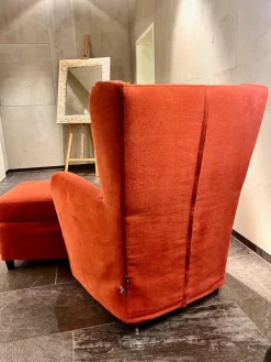 Contur Relaxsessel|Sessel Sergio Stoff Chenille Terracotta Rot Inklusive Hocker