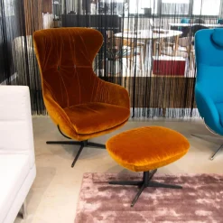 Signet Loungesessel|Sessel Shar Pei Stoff F Genua Kupfer Orange Braun Metallfuß Schwarz Inklusive Hocker